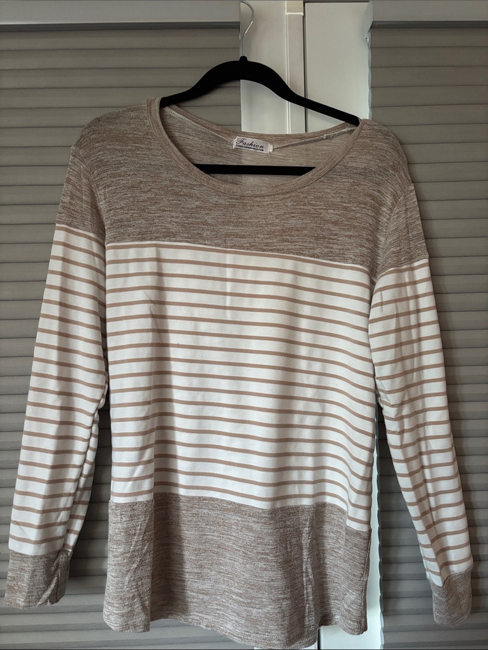 Neutral Striped Knit Pullover - Beige & White